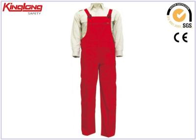 China 100 Cotton chest pocket with nylon zipper red Bib Pants for outdoor worker for sale