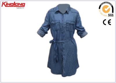 China Enig Breasted-het Denimoverhemd van de Kalfslengte voor Vrouwen, Sleeveless Overhemd van Denimjean Te koop