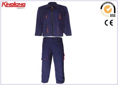 China Breathable Poly Cotton Work Pants And Shirts , Men Safety Workwear Jackets Navy 2pc for sale