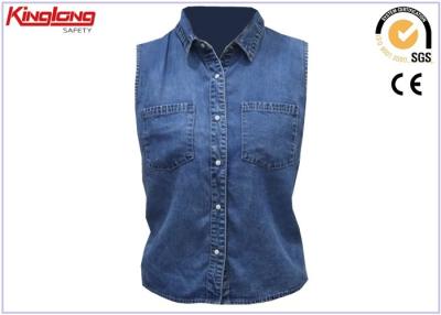 China 100 Cotton Fabirc Women Wear Denim Work Clothes , Casual Denim Long Shirt Fashion for sale