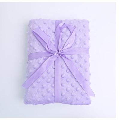 China Portable One Drop Shipping Custom Prints Minky Fabric Purple Sublimation Baby Blanket With Bow for sale