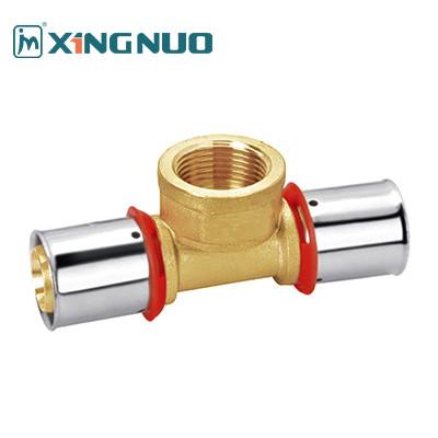 China 150 PSI Brass Compression Tee Fitting for Industrial Press Fitting PEX 16-32mm Female Thread Tee Brass Pex Pipe Fittings for sale