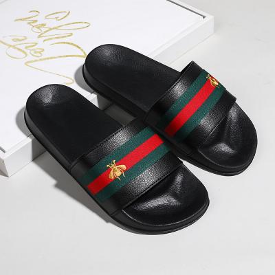 China Cushioning Summer Fashion Mens Sandals Bees Brand Logo Size 46 Casual Men PU Embroidery Anti-Slip Slippers for sale