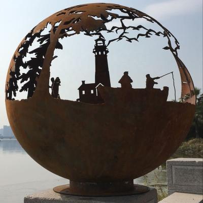 China Europe outdoor part rusty steel ball fire pit corten fire bowls to fire pit balls sculpt outdoor garden sculptures for garden for sale