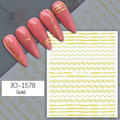 China Silver Line Self-adhesive Sticker Design Nail Art Gold Stripe Decoration Custom Gold Silver Stripe Metal Stickers for sale