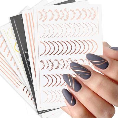 China Self Adhesive Stickers Designs Wholesale Self Adhesive Lines Nail Art English Nail Decals Letter Metal Stripe Stickers for sale