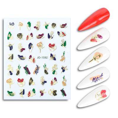 China Self Adhesive Stickers Graffiti Nail Decoration Self Adhesive Decals Designs Abstract Nail Art Flower Stickers for sale