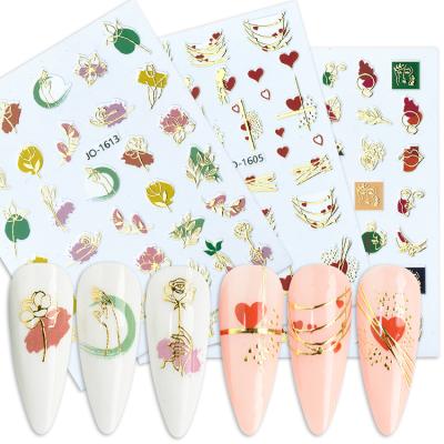 China Wholesale Summer Flower Self-adhesive Metal Self-adhesive Luxury Color Nail Art Decals Nail Stickers for sale