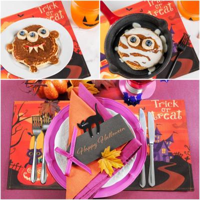 China Pumpkin Pattern Heat Resistant Ghost Place Mat Canvas Heat Resistant Dinner Table Mats Pads Halloween Placemats for sale