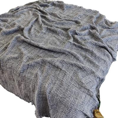 China Eco Friendly Throw Blanket Textured Solid Soft For Sofa Couch Cover 100% Decorative Knitted Linen Blanket for sale