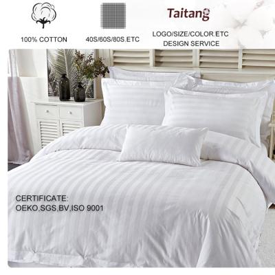 China Hotel Bedding Set Nondisposable 100% White Cotton Satin Stripe Wholesale Hotel Bedding Set for sale