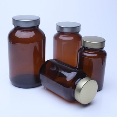 China 75ml/100ml/120ml/150ml/200ml pharmaceutical Amber Glass Jars Capsule Bottles with metal lids for sale