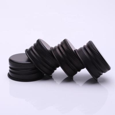 China Non Spill Wholesale Matte Black Anodized Aluminum Screw Caps With Custom Embossing Logo for sale