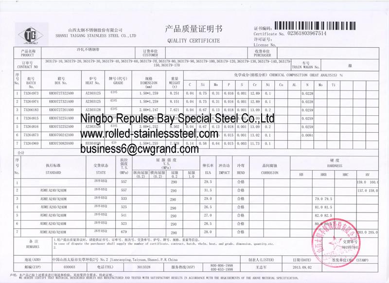  - NINGBO REPULSE BAY SPECIAL STEEL CO., LTD