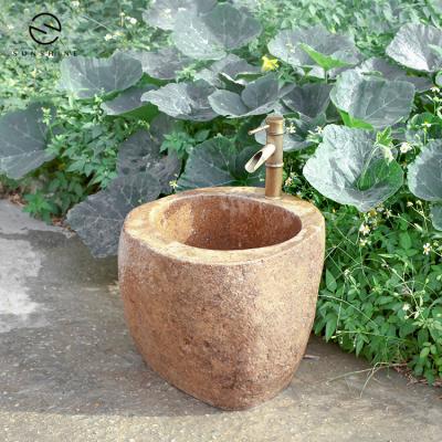 China ECO-frendly Simple Style River Stone Natural Mini Stone Sink For Courtyard Sink for sale