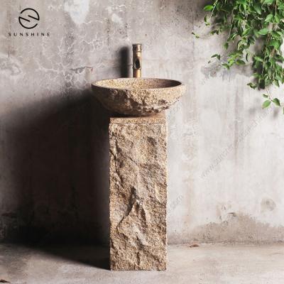 China ECO-frendly New Arrival Beige Granite Countertop Round Basin Pedestal Sink For Outdoor Or Indoor for sale