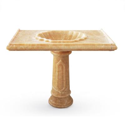 China 100% Natural Stone Custom Sized Honey Onyx Marble Stone Wall Mounted Console Pedestal Bathroom Sink for sale