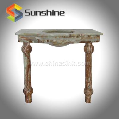 China Shampoo sink green onyx console sink, washbasin with pedestal, one piece bathroom sink and countertop for sale