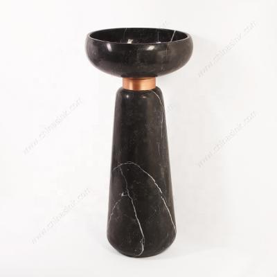 China ECO-frendly China Black Marquina Marble Natural Stone Pedestal Freestanding Bathroom Sink for sale