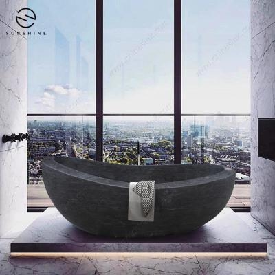 China Factory Freestanding Sales Price Bathroom Blue Marble Stone Freestanding Solid Bathtub for sale