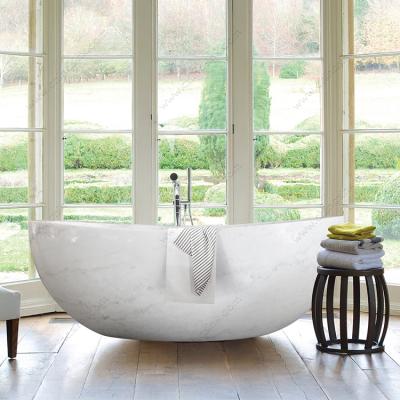 China Simple Design Freestanding Oval Natural Marble Indoor Freestanding Soaking Bathtub for Hotel Project for sale