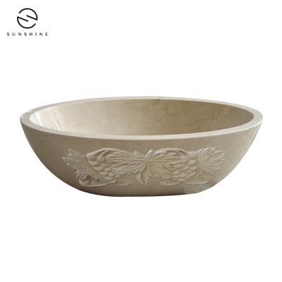 China Eco-Friendly/100%stone Wholesale Natural Marble Freestanding Bathtub Stone Tub With Carving for sale