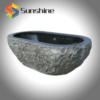 China China Absolute Black Granite Chiseled Outdoor Soaking Bathtub for sale