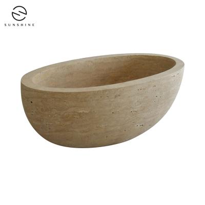 China Full Freestanding Polished Beige Travertine Bathtubs for sale