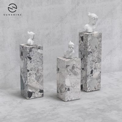 China Modern Natural Gray Stone Side Tables Marble Pedestals Show Set For Living Room for sale