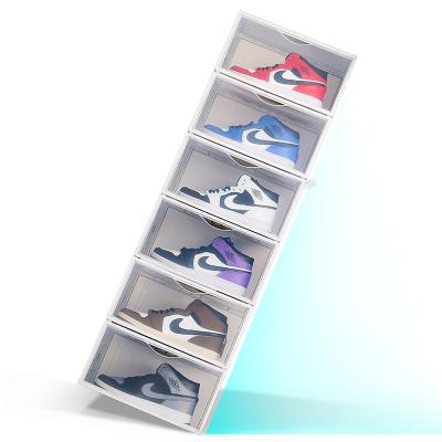 China Durable Men Women Plastic Dustproof Shoe Box For Sneaker Stackable Shoe Box Collapsible Clear Shoe Storage Boxes - White for sale