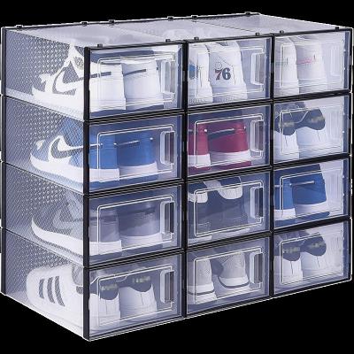 China 12 PACKS Shoebox Shoe Box Stackable Shoe Container Plastic Sneaker Shoe Box Viable Clear Storage for sale