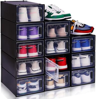 China Viable Wholesale Shoe Rack Container Shoe Storage Box Plastic Black Shoe Box Display for sale