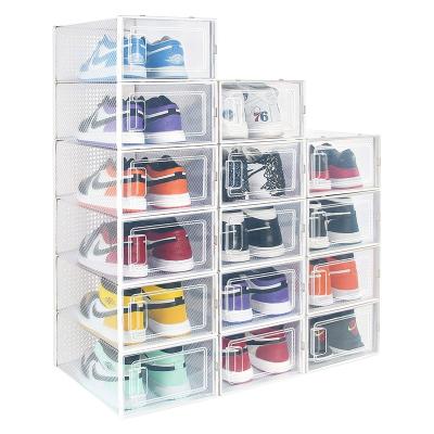 China Hot-selling Sustainable PP Clear Plastic Transparent Shoe Storage Stackable Box From Amazon Drop Front Sneaker Shoe Boxes for sale