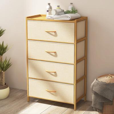 China Sustainable bamboo dressing table with 5 drawers, fabric storage tower with armrests, bedroom, hallway, bamboo cabinet storage cabinet for sale