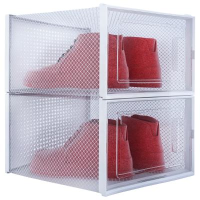 China ABS+PP Storage Shoe Box Clear Space Sneaker Shoe Box Sneaker Display Box Stackable Foldable Organizers for Closets and Entryway for sale