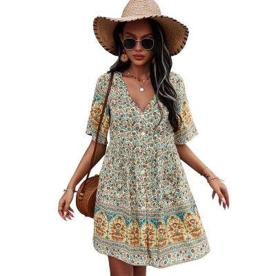 China Women Casual Dresses Women Casual Dresses V-Neck Washable Loose Elegant V-Neck Sleeveless Fashion Dress Spring Empire Dresses for sale