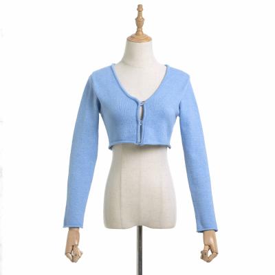 China Anti-Wrinkle Ladies Long Sleeve Cardigan Lightweight Outwear Women's Loose Crop Top Chunky Knit Sweater Crop Top for sale