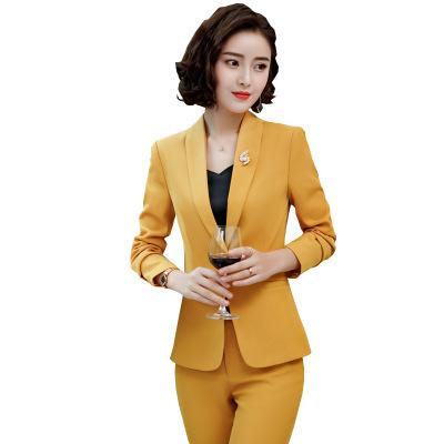 China New Breathable 2 Pieces Suit Shawl Collar Straight And Smooth Formal Office Suit Pant Set Uniform Designs For Women Business Work Wear for sale