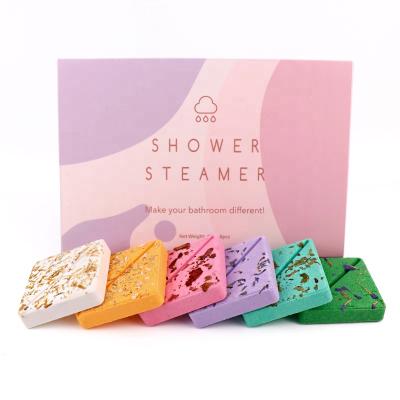 China OEM Home Private Label Wholesale Spa Packaging Vegan Essential Oil Custom Natural Aromatherapy Square Shower Steamers Tablet for sale