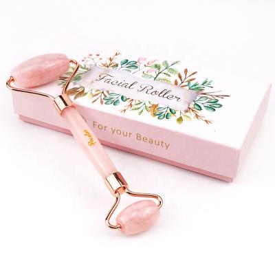 China Low Price 2020 Portable Logo Body Neck Massage Anti Aging Nephrite Natural Pink Jade Facial Roller for sale