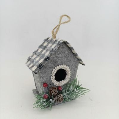 China 2021 Hot Sale Eco-friendly Materials Christmas Decor Gray Fiber Bird Nest For Tree Hanging Ornaments for sale