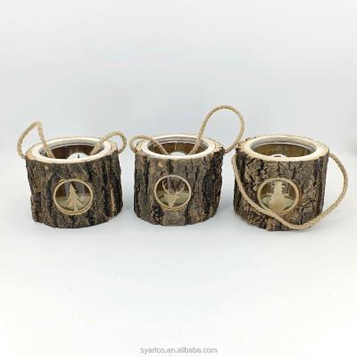 China Weddings Modern Home Decoration Natural Christmas Bark Opens Handmade Tea Light Glass Candle Holder for sale