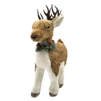 China Straw Standing Deer Christmas Decoration 2021 Home Decor Handmade Natural Deer Table GARLAND DECORATION for sale