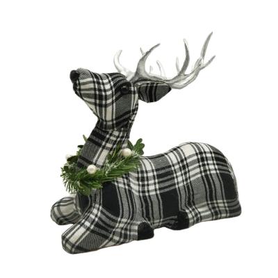 China GARLAND DECORATION SYART Christmas Decoration Supplies Gray Artificial Deer Plaid Fabric Handmade Sitting Deer Deco for sale