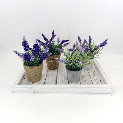 China Natural Beautiful Artificial Flower SYART Spring Garden Decoration Hemp Yarn Pots Bonsai Colorful Lavender Indoor Artificial Flower for sale