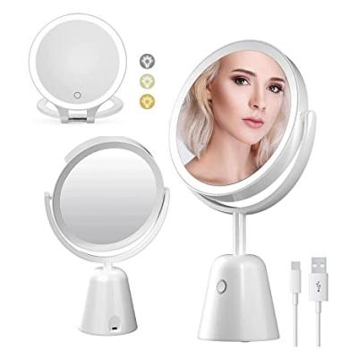 China 10X Magnification Double Sided Magnification Mirror 1X Rechargeable Lighted Mirror With 3 Adjustable Color 