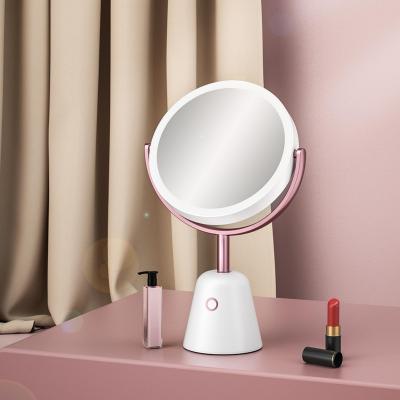 China 360 Degree Rotation Plastic Double Sided Touch Dimmer Lighted Magnifying Makeup Mirror With LED Light for sale