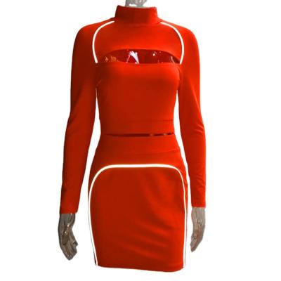 China Anti-wrinkle Women's 3D Printed Neon Color Sexy Dress Fashion Two Piece Women's Clothing for sale