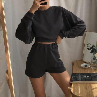 China Wholesale Fashion Anti-Shrink Short Hoodie 2 Pieces Set High Quality Hoodie Women Pullover Set Long Sleeve Sportswear for sale