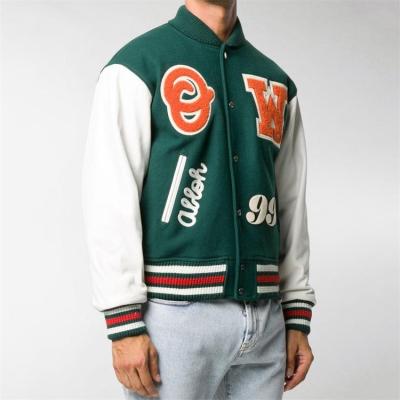 China Double color patchwork viable custom patch embroidered college bomber flight letterman varsity jacket for men for sale